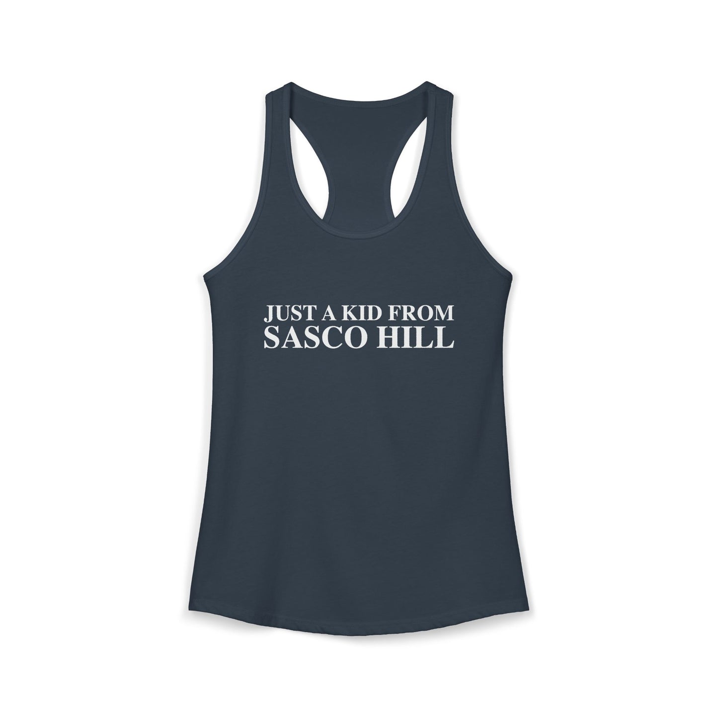 Just a kid from Sasco Hill Women's Ideal Racerback Tank Top