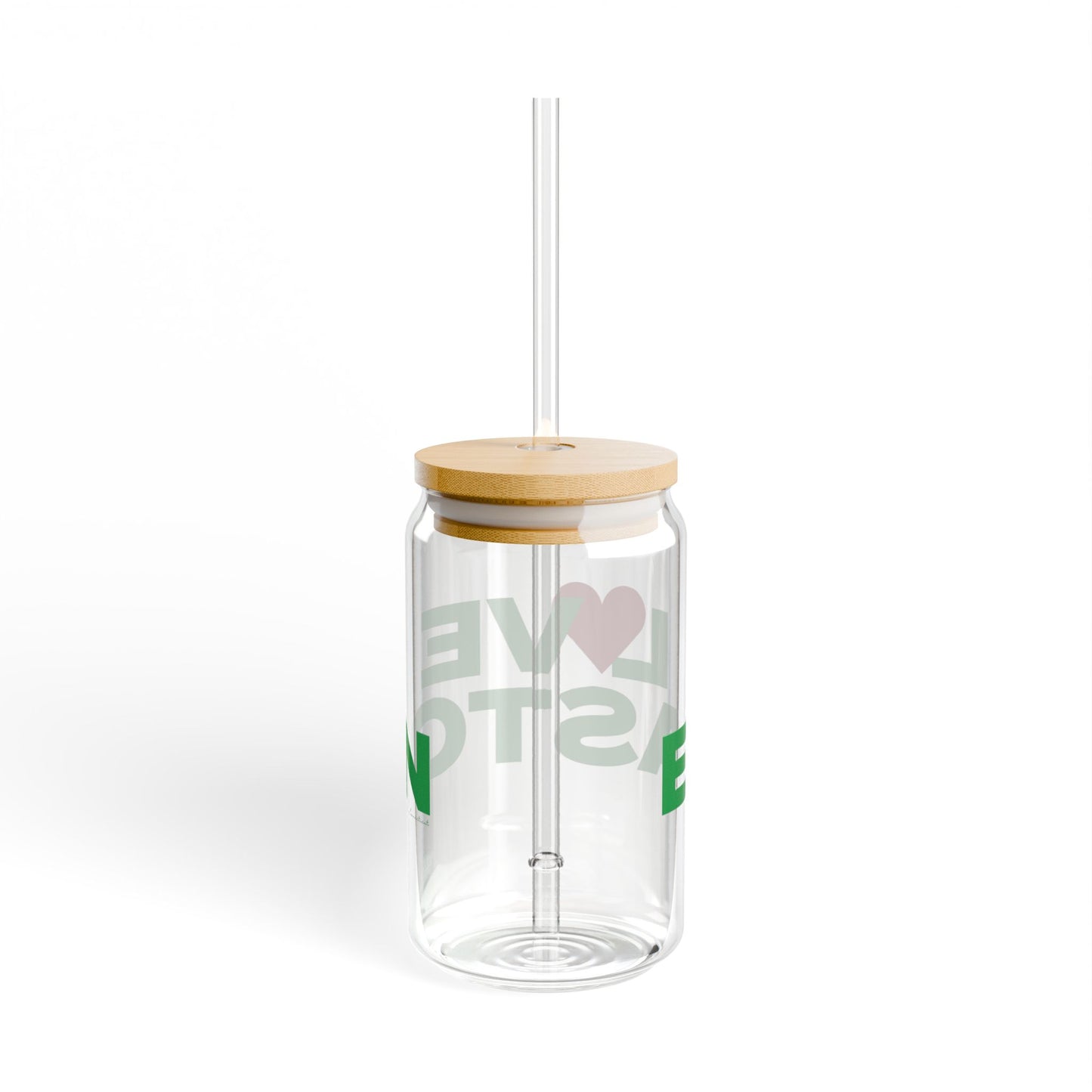 Love Easton Glass Can with Straw and Lid, 16oz