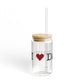 I Heart Danbury. Glass Can with Straw and Lid, 16oz