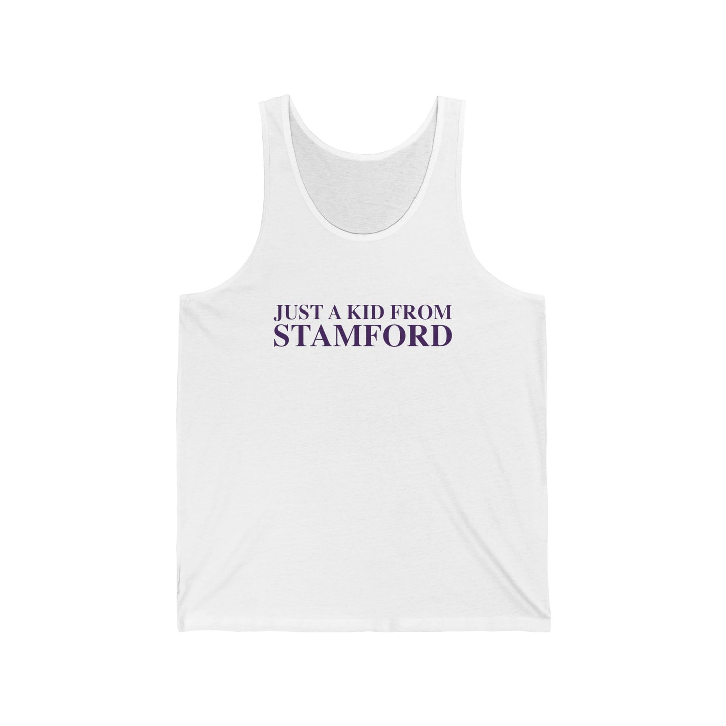 Just a kid from Stamford Unisex Jersey Tank Top