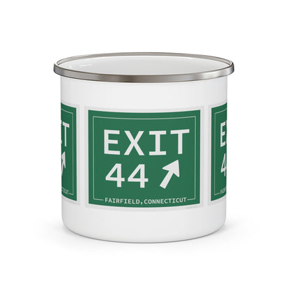 Vintage Exit 44 Merritt Parkway Sign Enamel Camping Mug