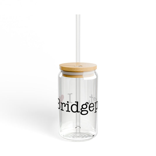 I Heart Bridgeport. Glass Can with Straw and Lid, 16oz
