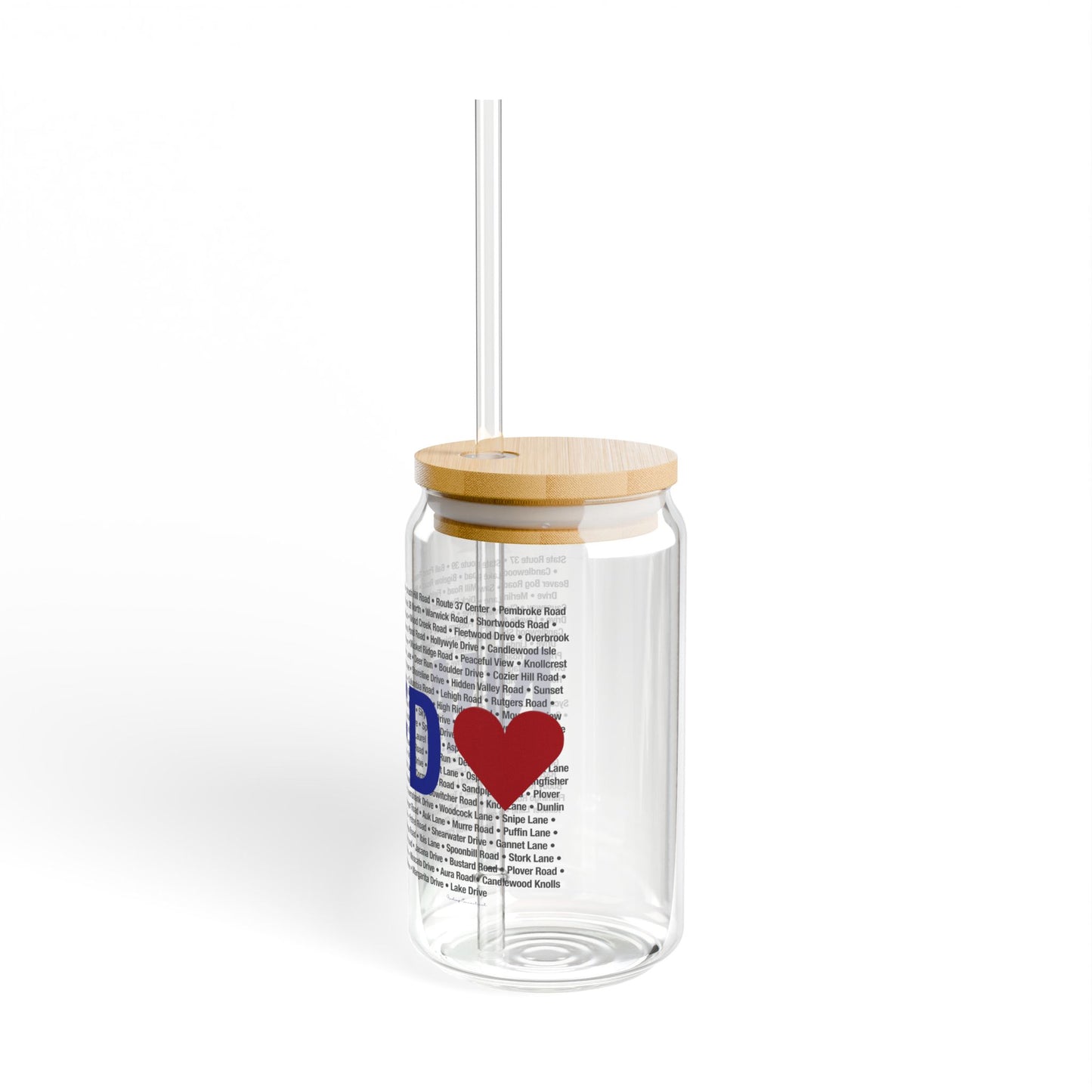 New Fairfield Love Glass Can with Straw and Lid, 16oz