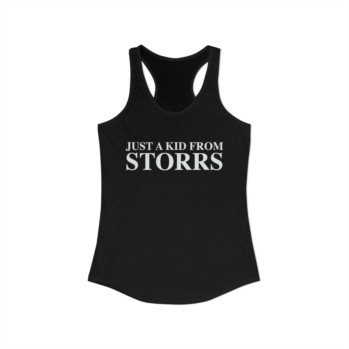 Just a kid from Storrs Women's Ideal Racerback Tank Top