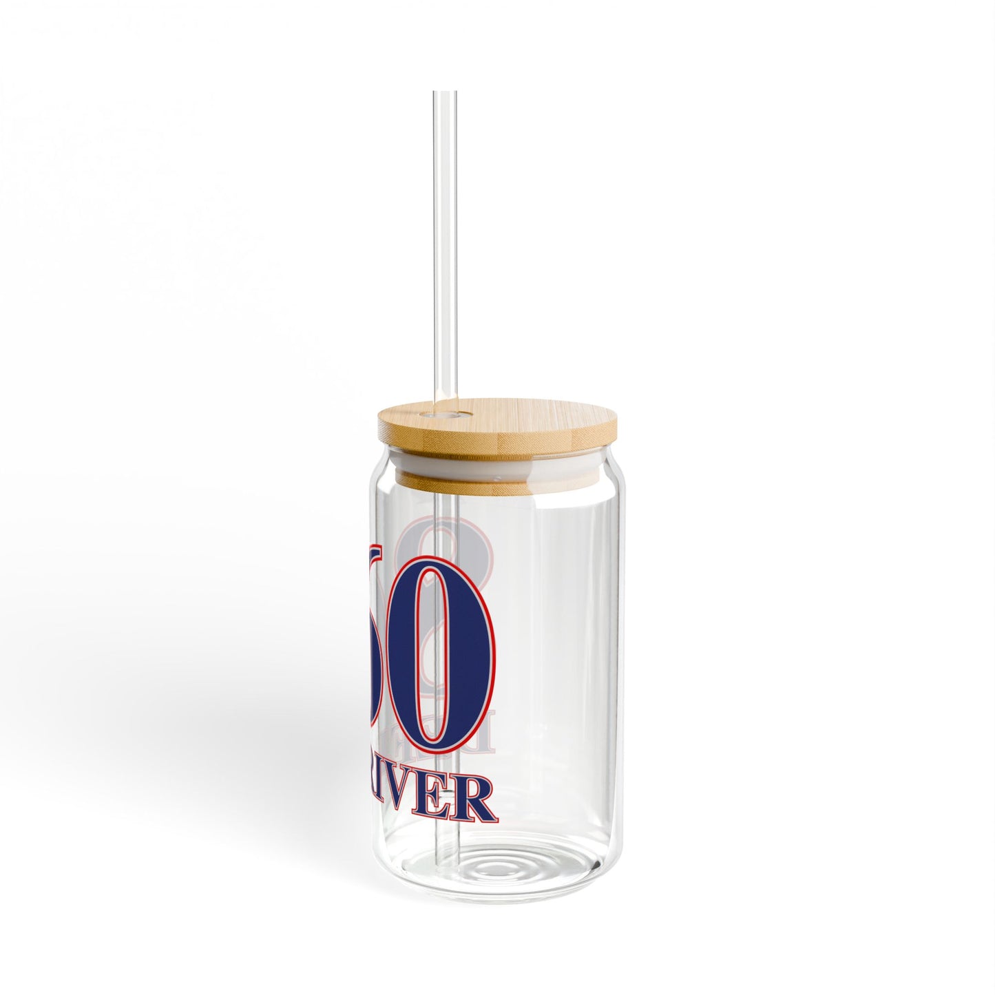 860 Deep River Red, White & Blue Glass Can with Straw and Lid, 16oz