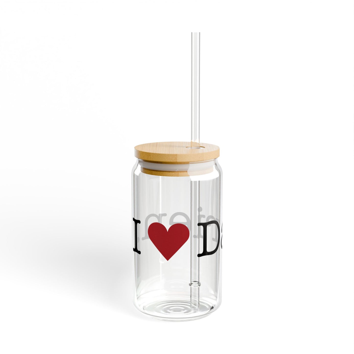 I Heart Darien. Glass Can with Straw and Lid, 16oz
