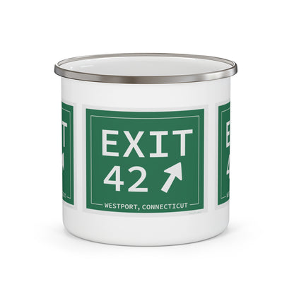 Vintage Exit 42 Merritt Parkway Sign Enamel Camping Mug
