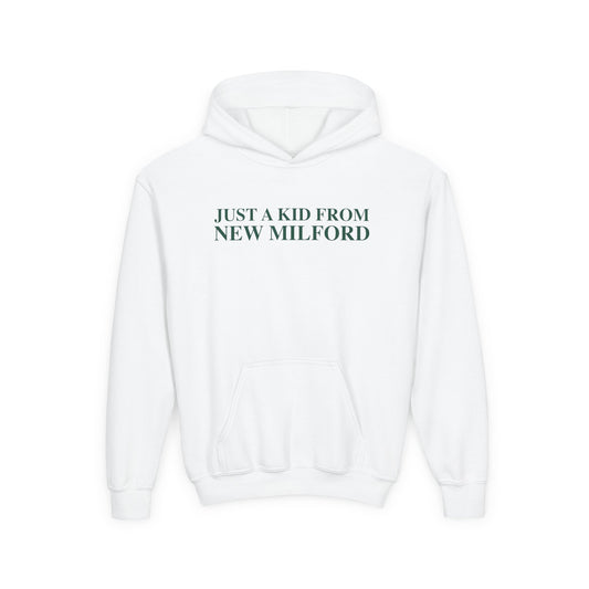 Just a kid from New Milford Youth Heavy Blend Hooded Sweatshirt