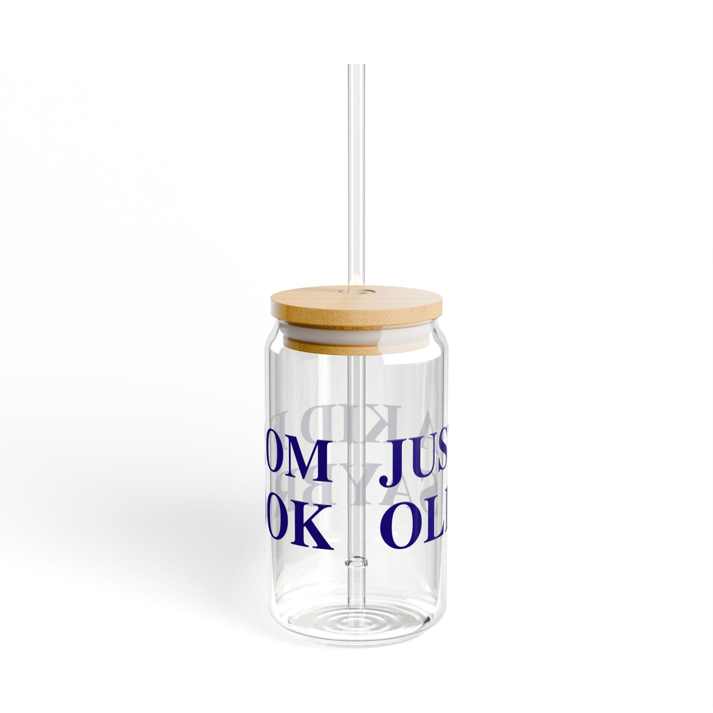 Just a kid from Old Saybrook Glass Can with Straw and Lid, 16oz