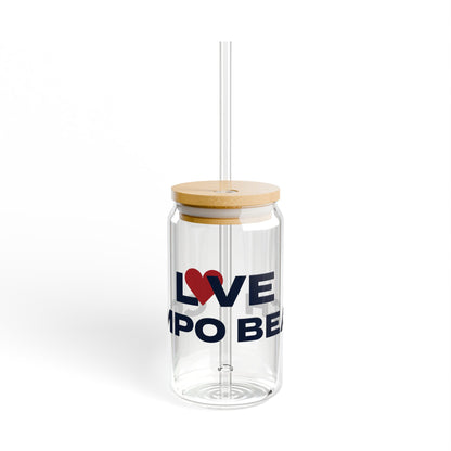 Love Compo Beach Glass Can with Straw and Lid, 16oz