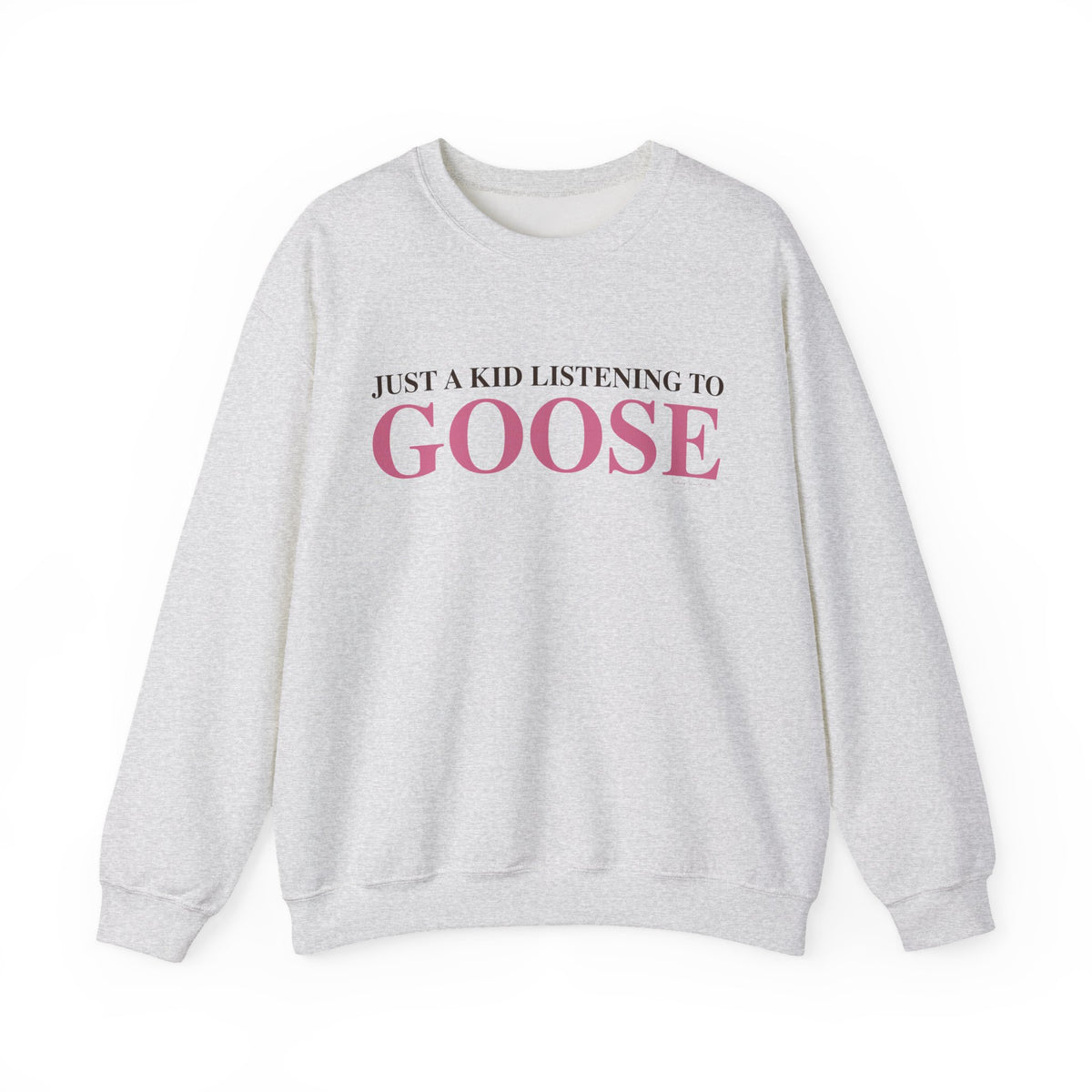 Just a kid listening to Goose - Pink & Espresso Unisex Heavy Blend™ Crewneck Sweatshirt