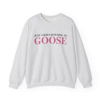 Just a kid listening to Goose - Pink & Espresso Unisex Heavy Blend™ Crewneck Sweatshirt