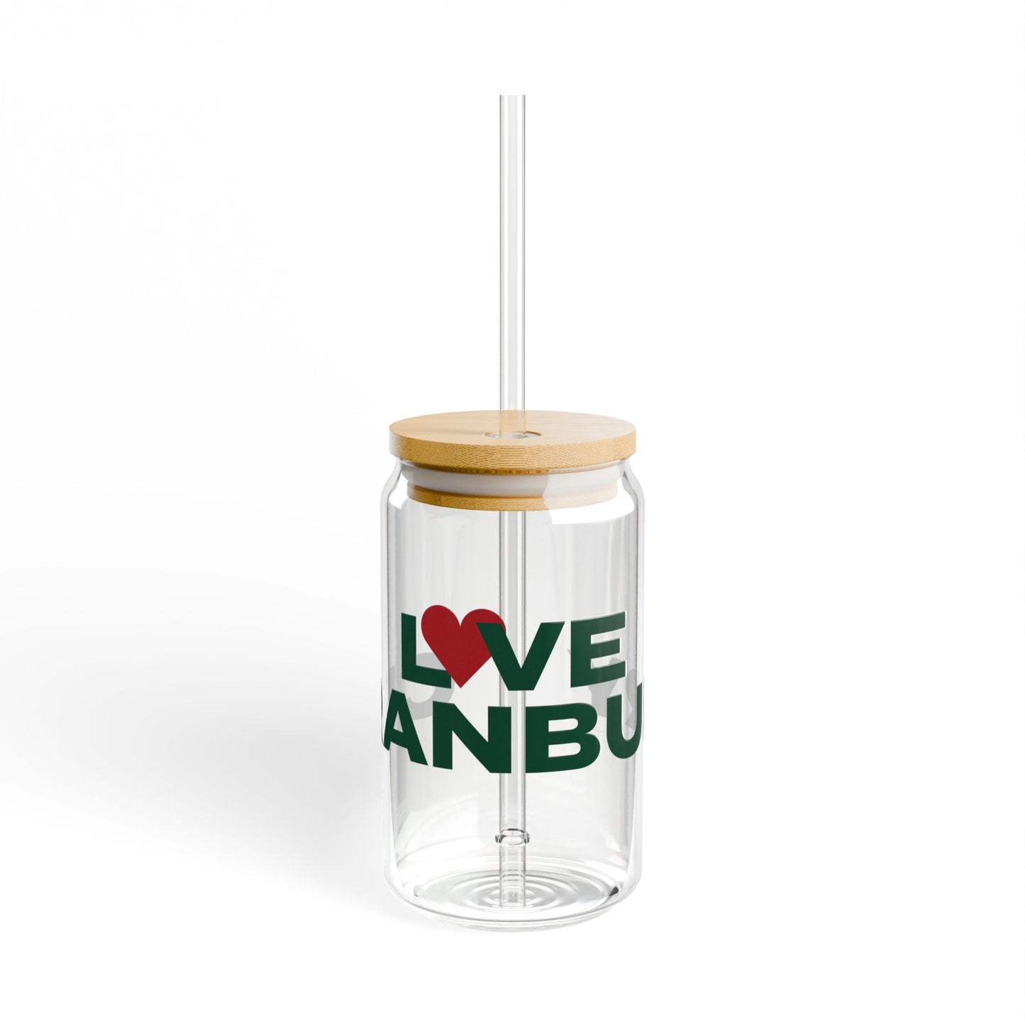 Love Cranbury Glass Can with Straw and Lid, 16oz