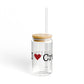I Heart Cranbury. Glass Can with Straw and Lid, 16oz