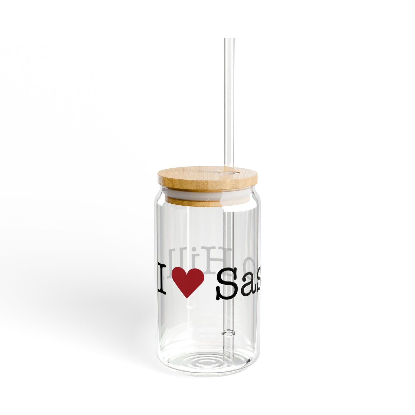 I Heart Sasco Hill. Glass Can with Straw and Lid, 16oz