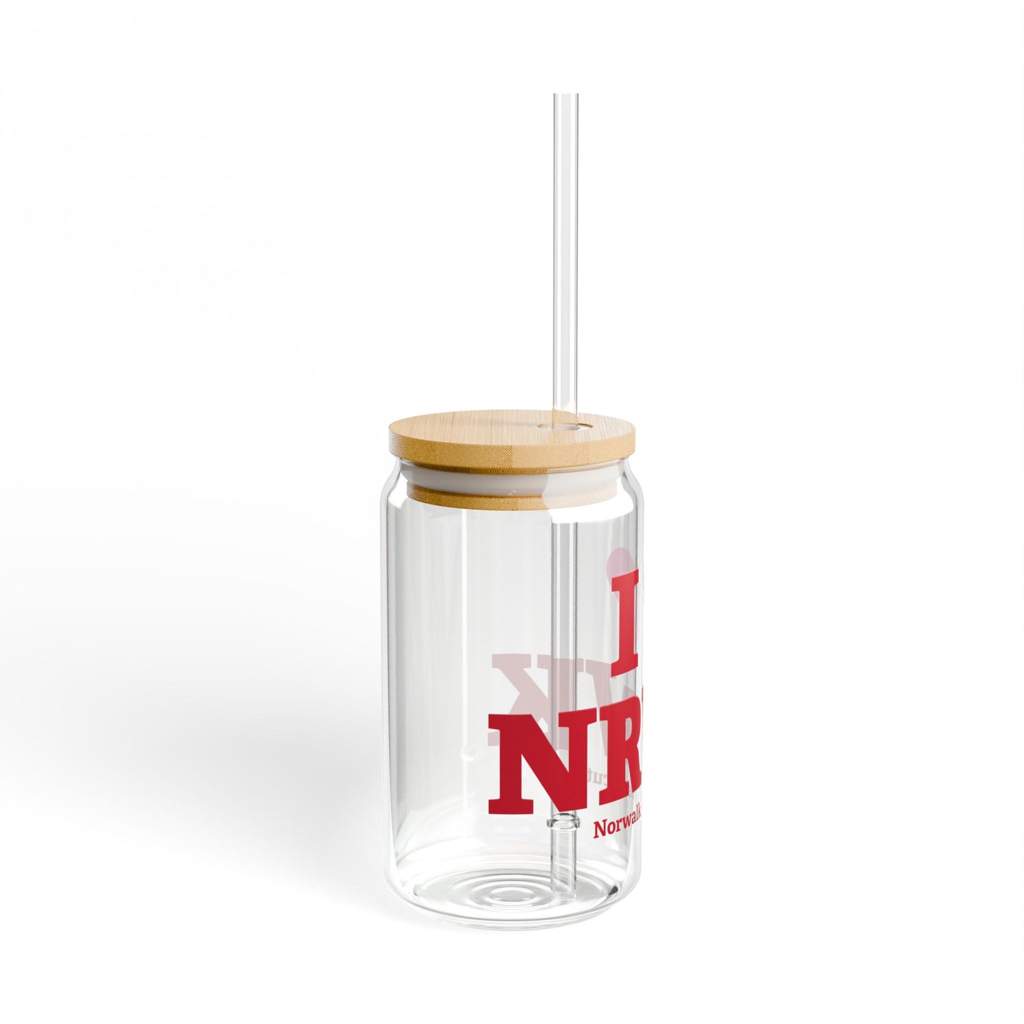 I Heart NRWK Glass Can with Straw and Lid, 16oz