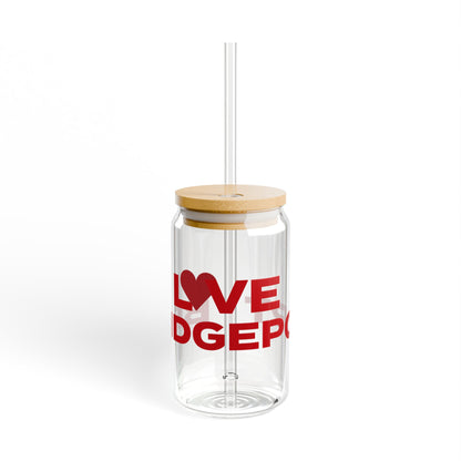 Love Bridgeport Glass Can with Straw and Lid, 16oz