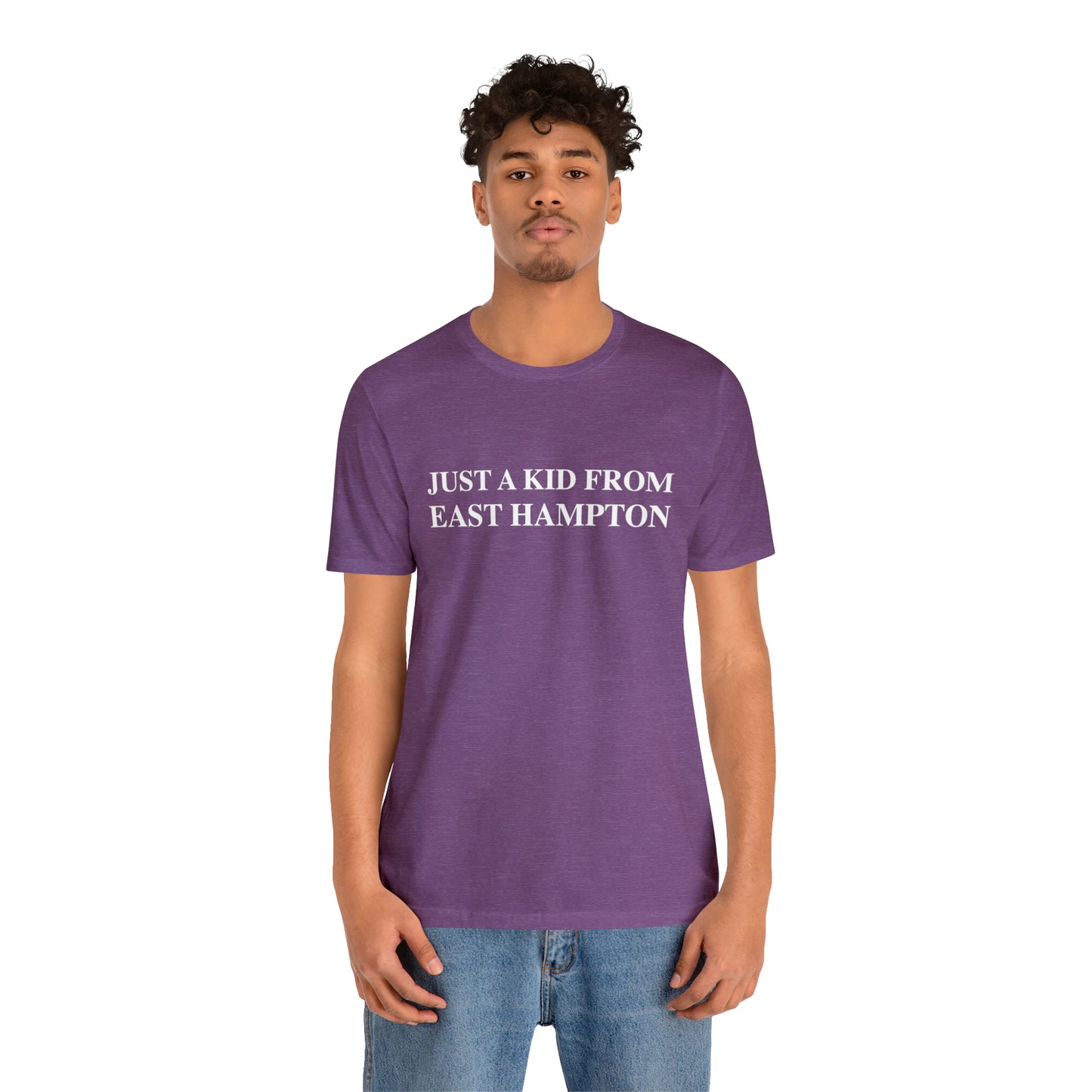 Just a kid from East Hampton Unisex Jersey Short Sleeve Tee (white)