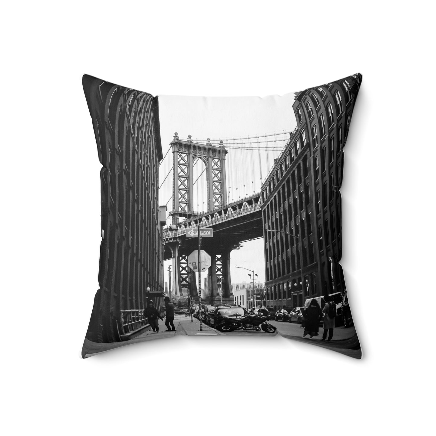 Manhattan Bridge Black and White Spun Polyester Square Pillow