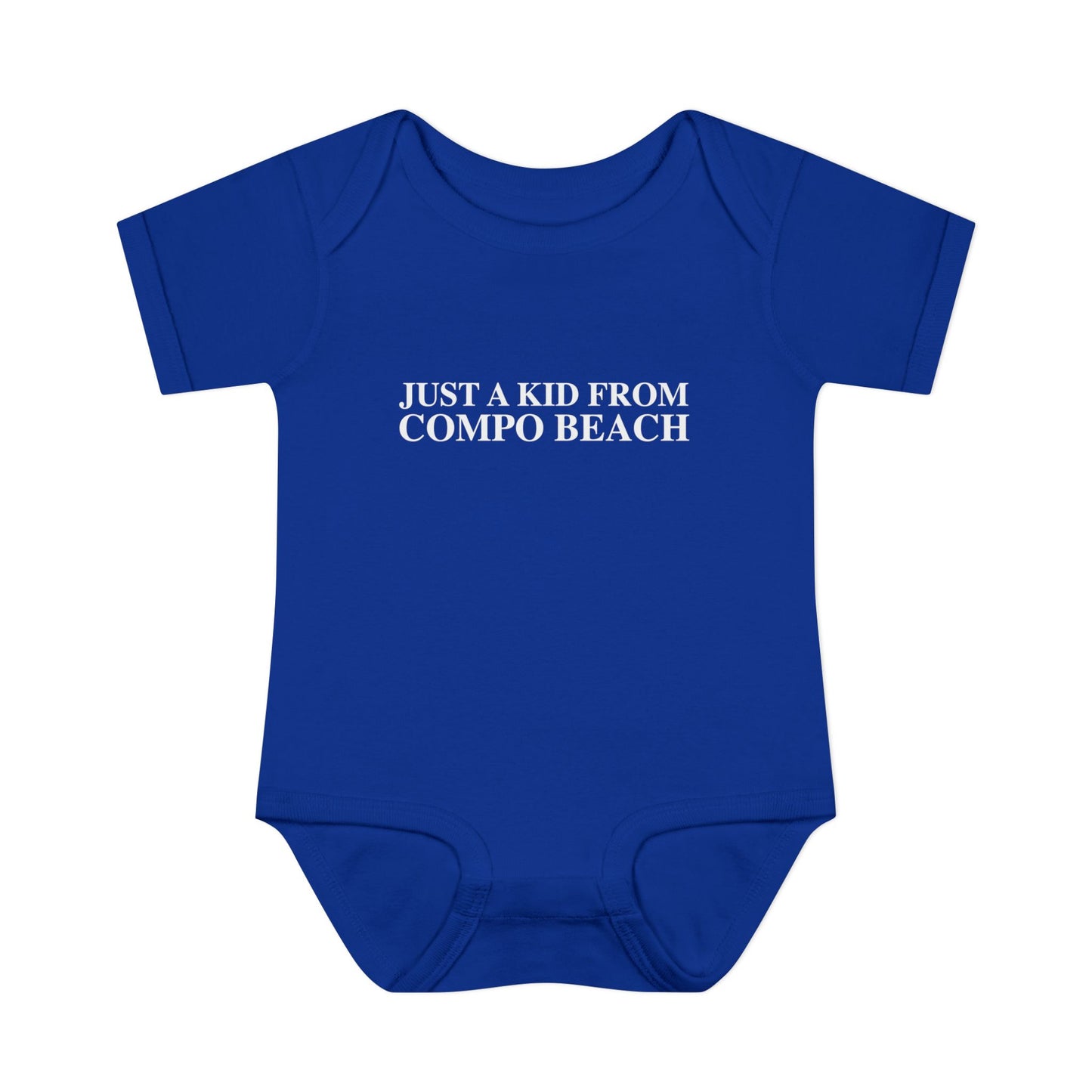 Just a kid from Compo Beach Infant Baby Rib Bodysuit