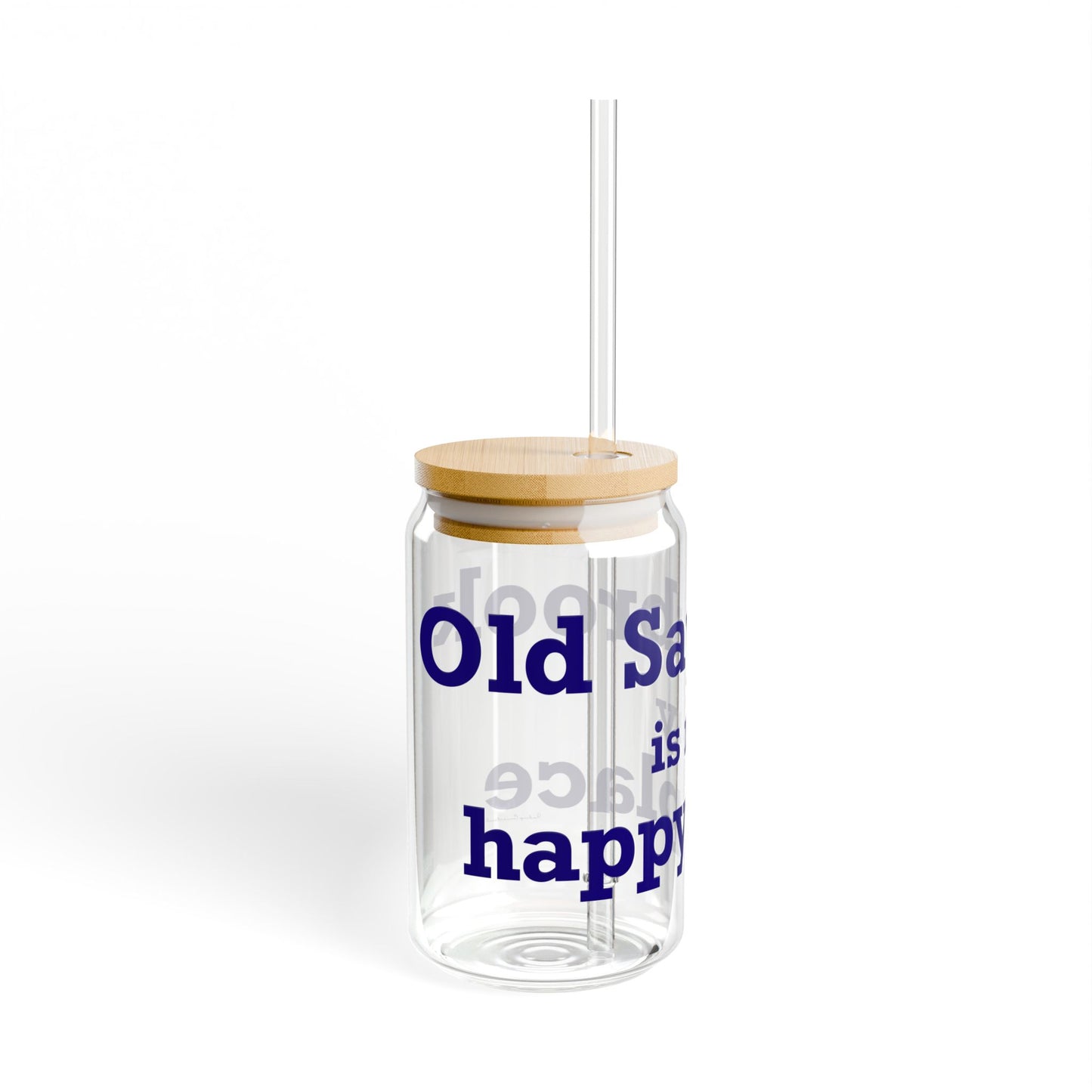 Old Saybrook is My Happy Place Glass Can with Straw and Lid, 16oz