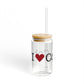 I Heart Cos Cob. Glass Can with Straw and Lid, 16oz