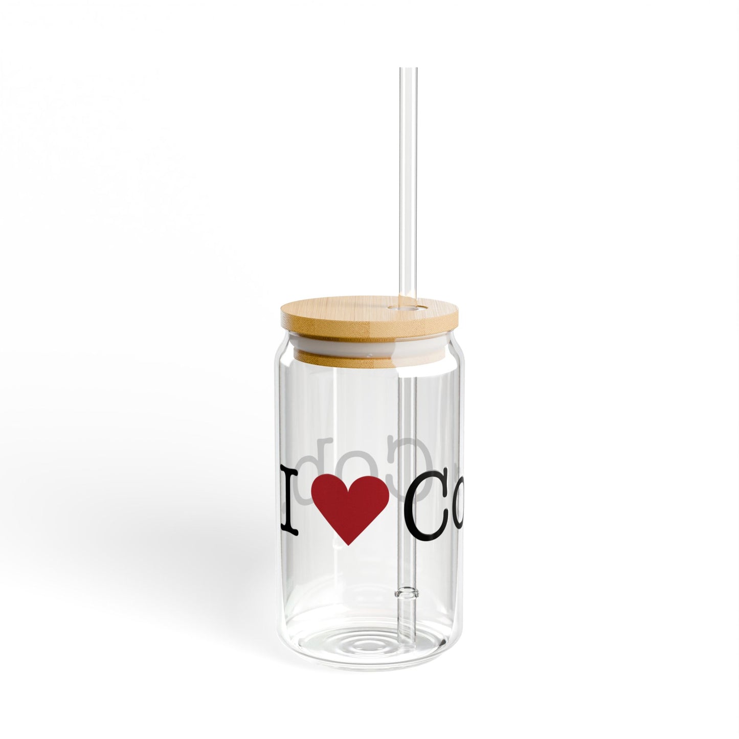 I Heart Cos Cob. Glass Can with Straw and Lid, 16oz