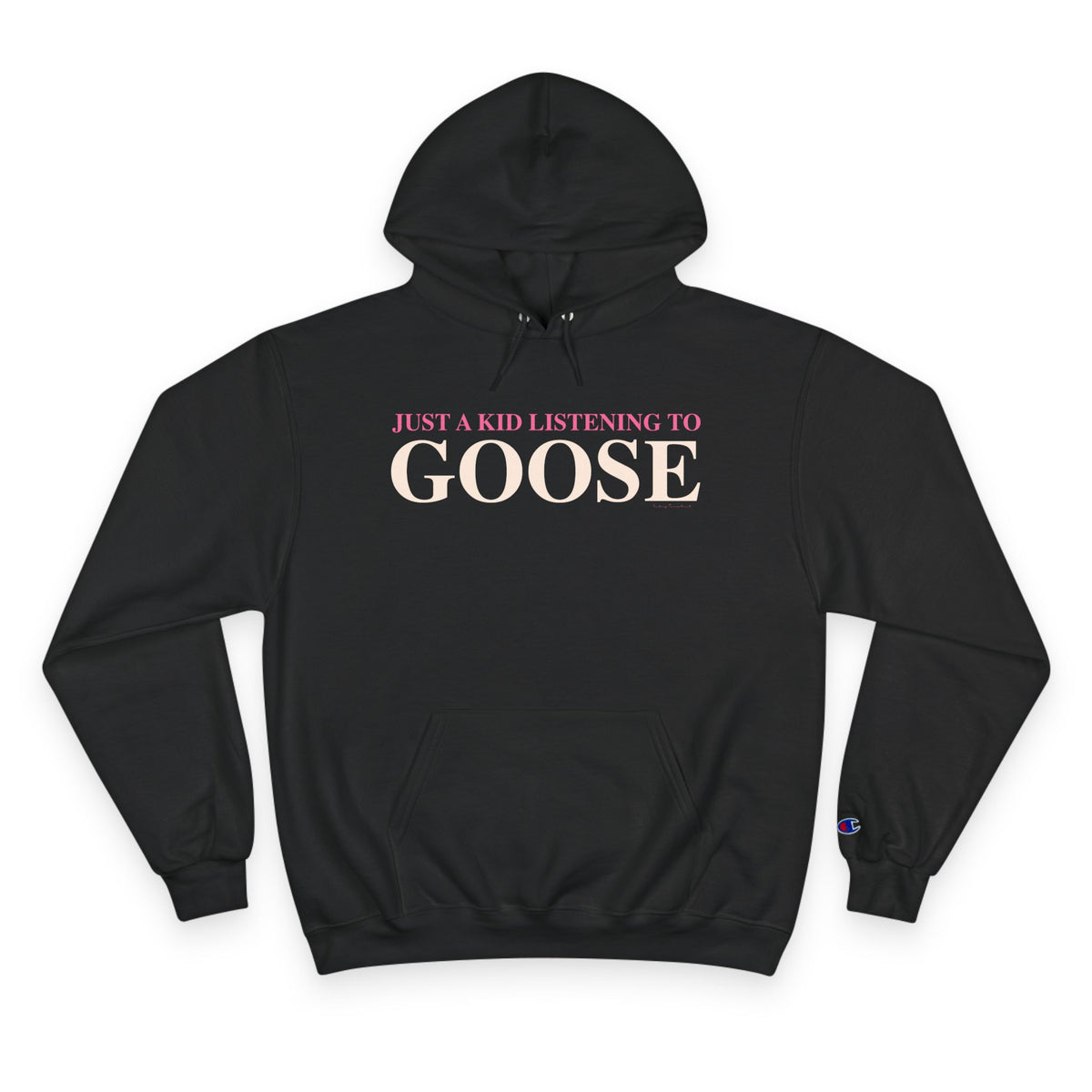 Just a kid listening to Goose - Peach & Pink Champion Hoodie