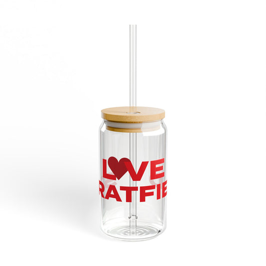 Love Stratfield Glass Can with Straw and Lid, 16oz