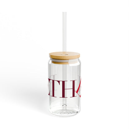 41 Tilt Bethel Glass Can with Straw and Lid, 16oz
