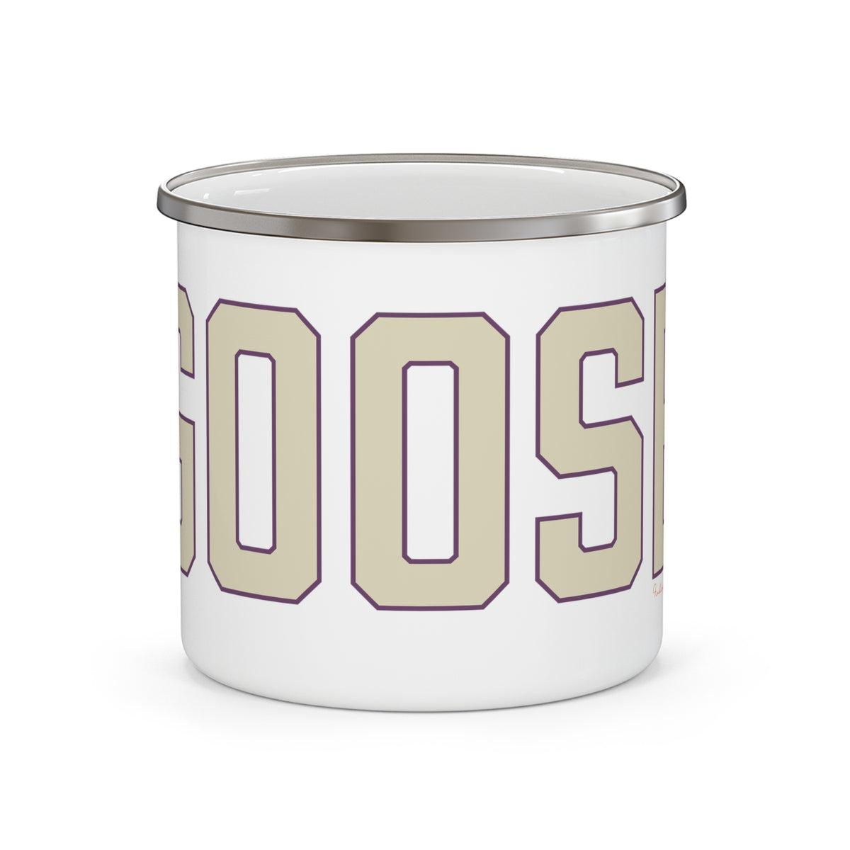 Goose Zip Code Cream & Purple Enamel Camping Mug