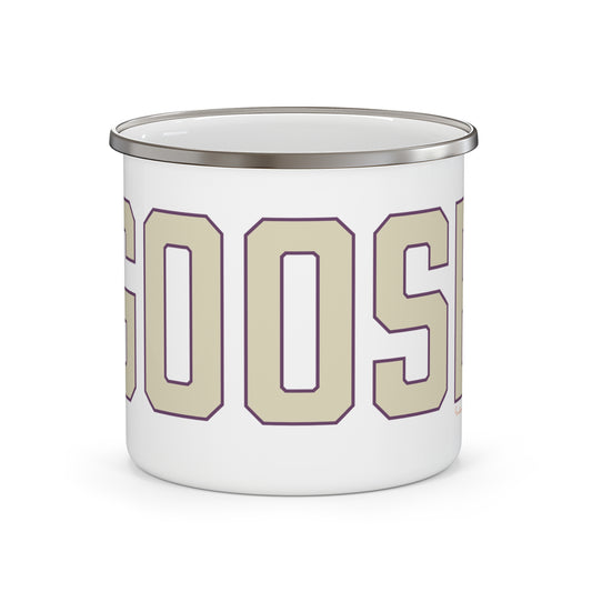 Goose Zip Code Cream & Purple Enamel Camping Mug