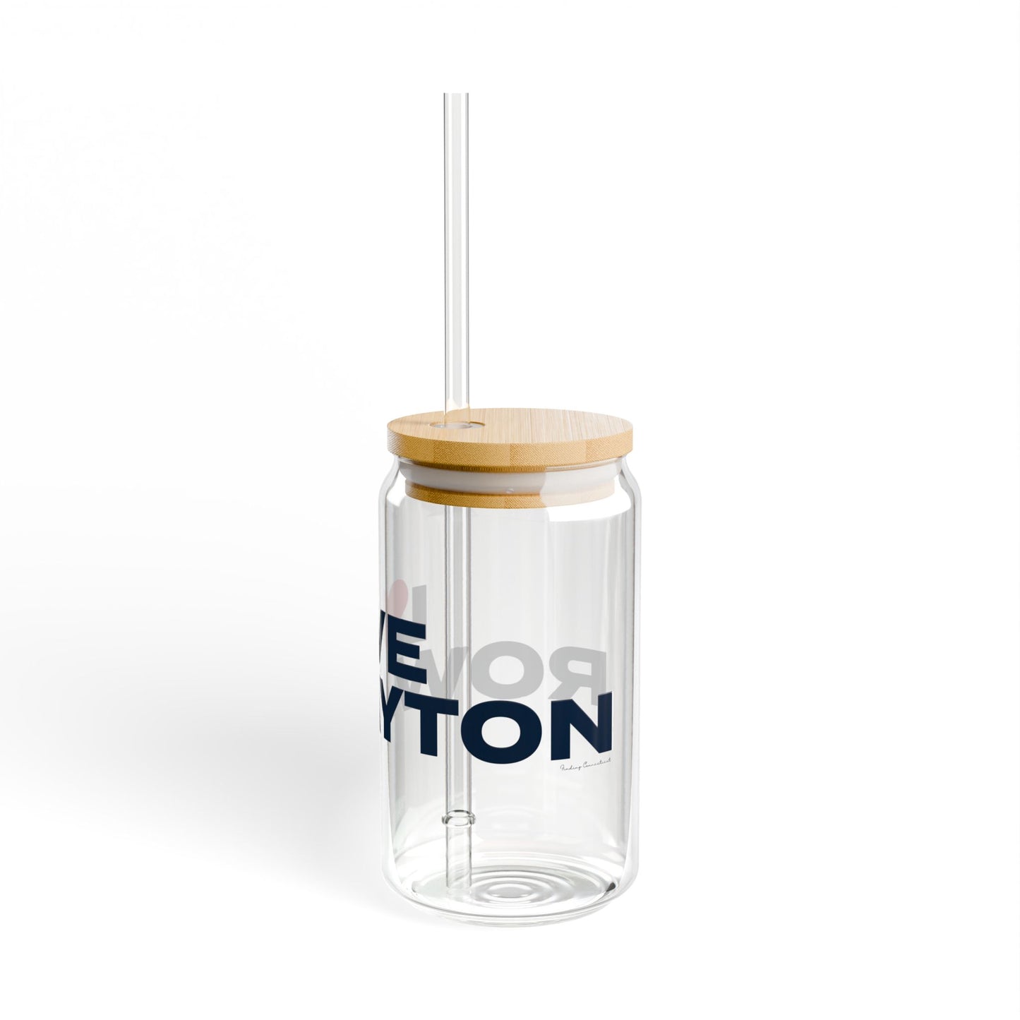 Love Rowayton Glass Can with Straw and Lid, 16oz