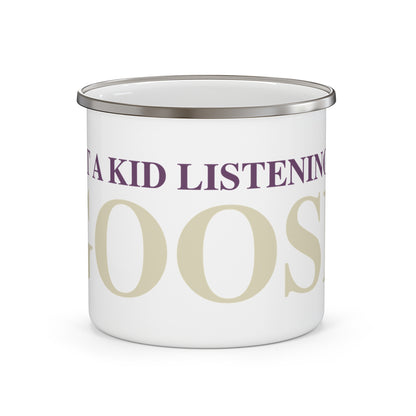 Just a kid listening to Goose - Cream & Purple Enamel Camping Mug