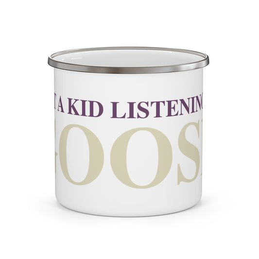 Just a kid listening to Goose - Cream & Purple Enamel Camping Mug