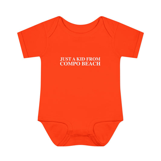 Just a kid from Compo Beach Infant Baby Rib Bodysuit