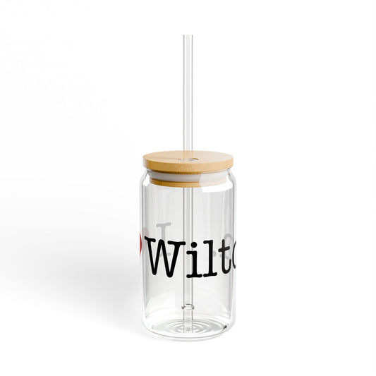 I Heart Wilton. Glass Can with Straw and Lid, 16oz