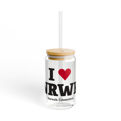I Heart NRWK Glass Can with Straw and Lid, 16oz