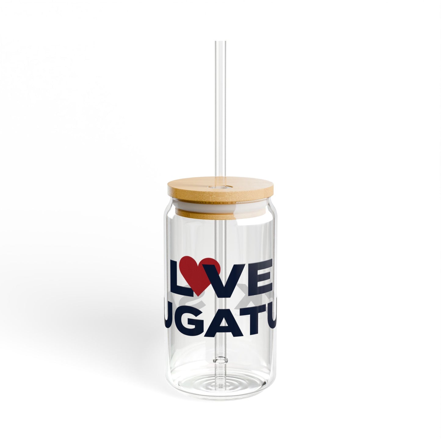 Love Saugatuck Glass Can with Straw and Lid, 16oz