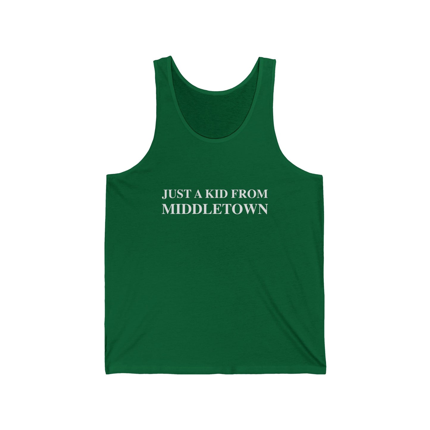 Just a kid from Middletown Unisex Jersey Tank