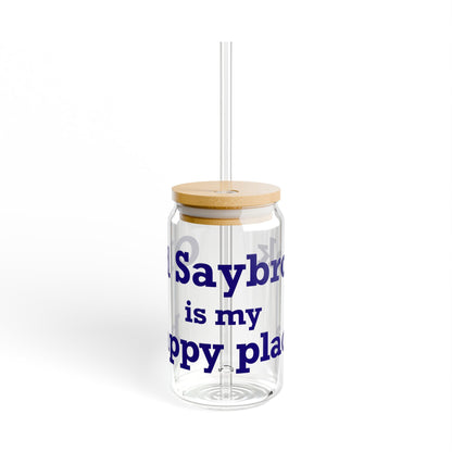 Old Saybrook is My Happy Place Glass Can with Straw and Lid, 16oz
