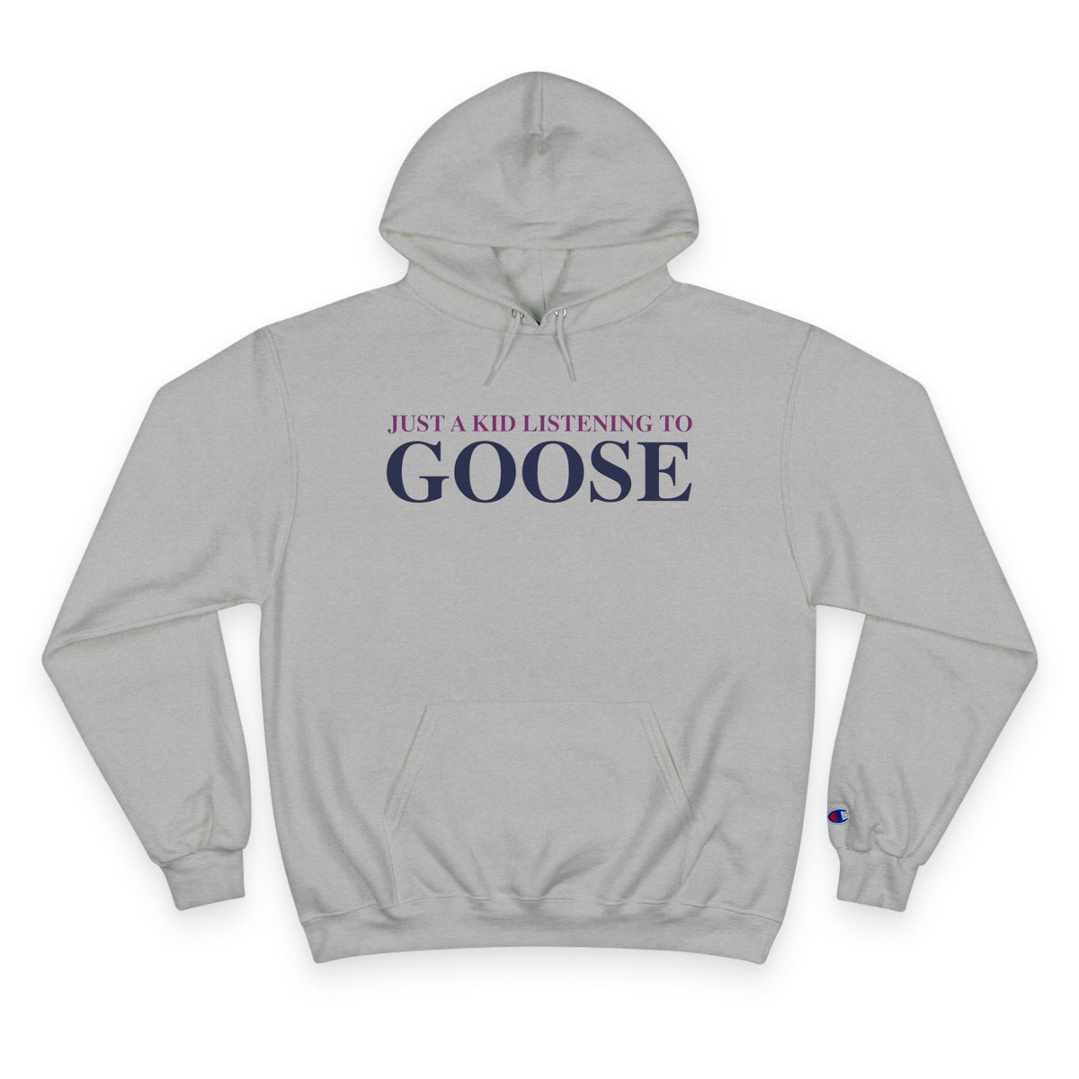 Just a kid listening to Goose - Blue & Purple Champion Hoodie
