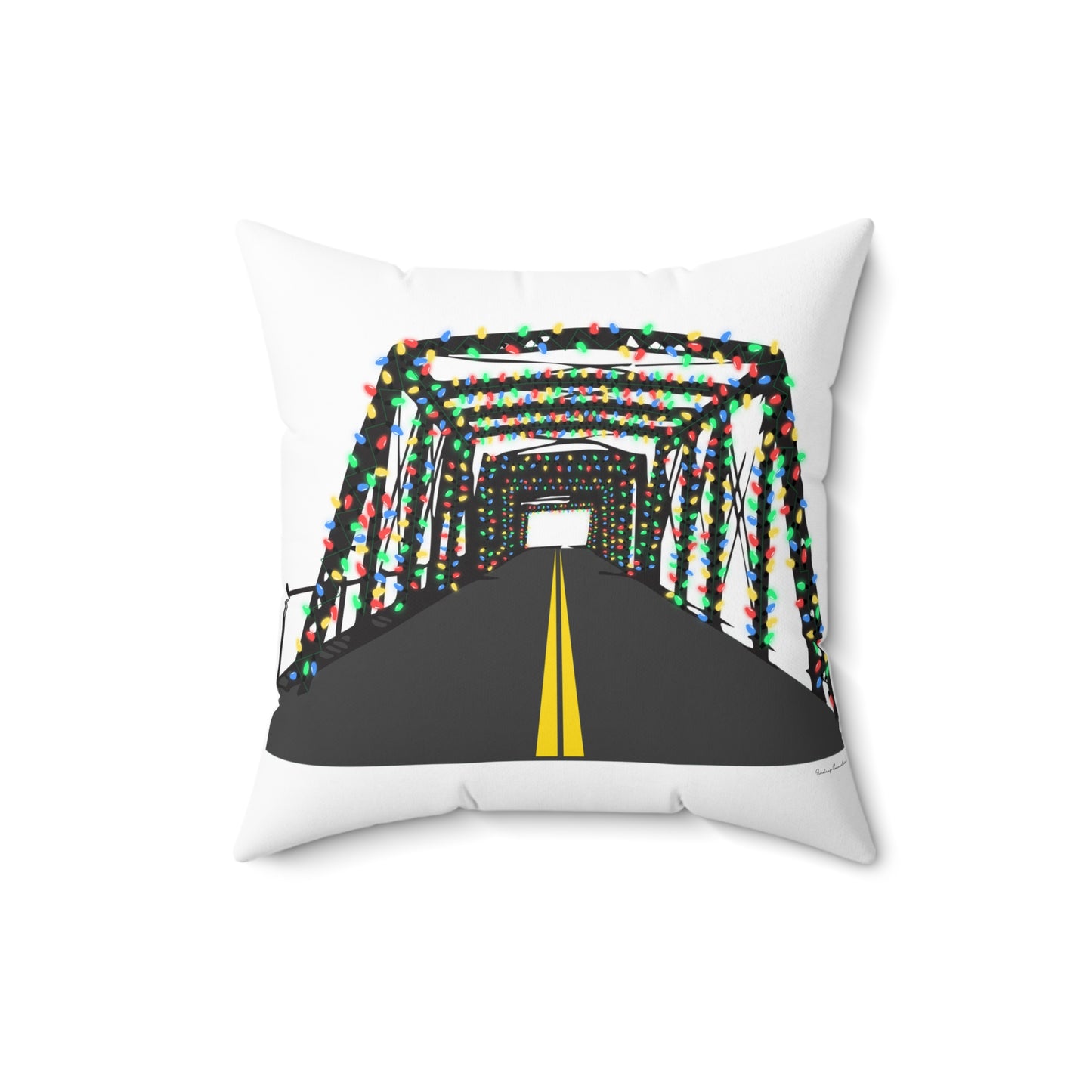 Saugatuck Bridge Lights Spun Polyester Square Pillow