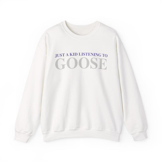 Just a kid listening to Goose - Gray & Purple Unisex Heavy Blend™ Crewneck Sweatshirt