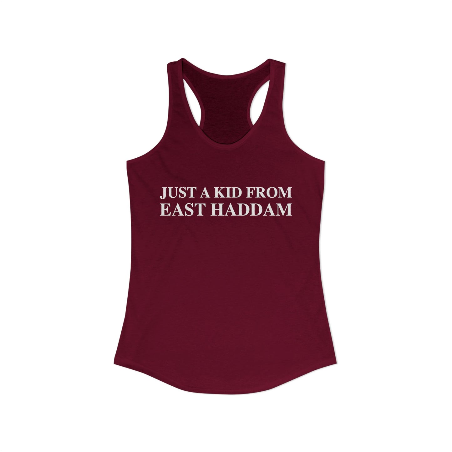 Just a kid from East Haddam Women's Ideal Racerback Tank Top