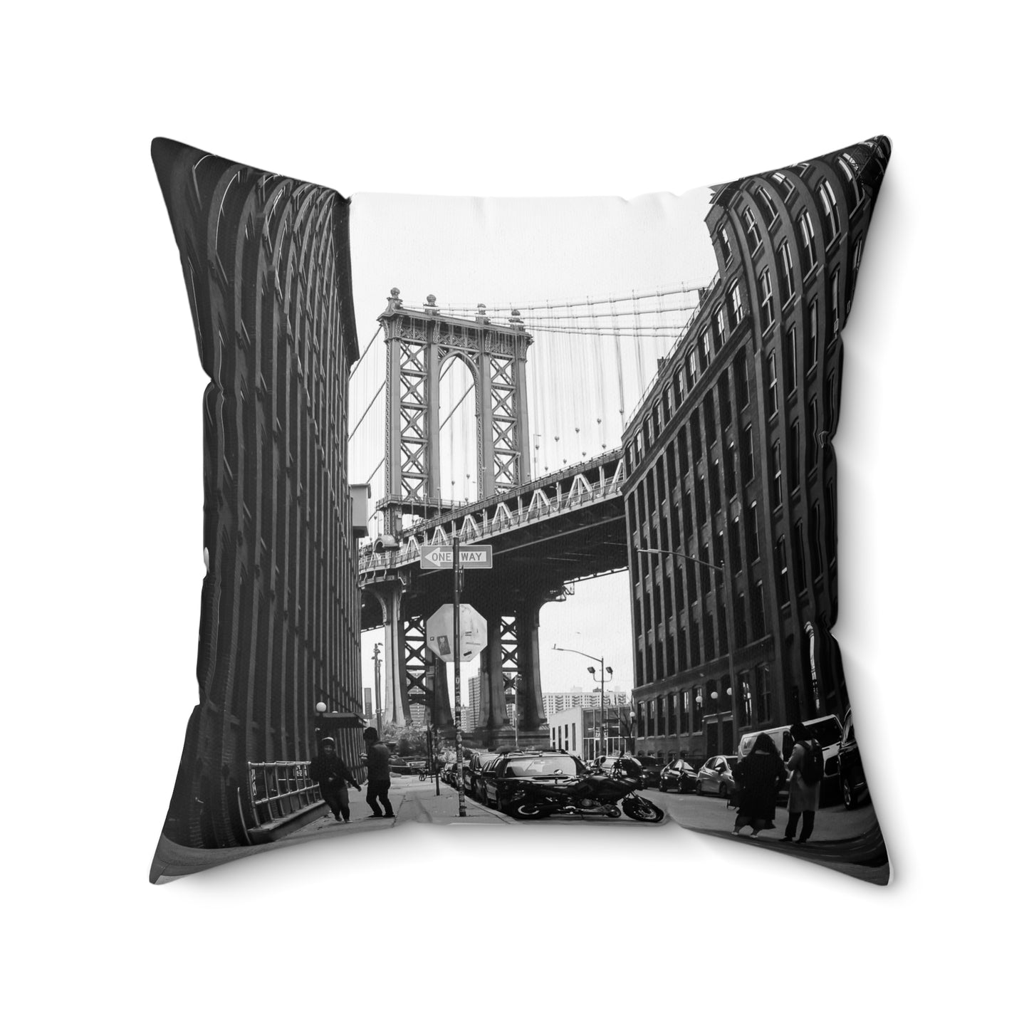 Manhattan Bridge Black and White Spun Polyester Square Pillow