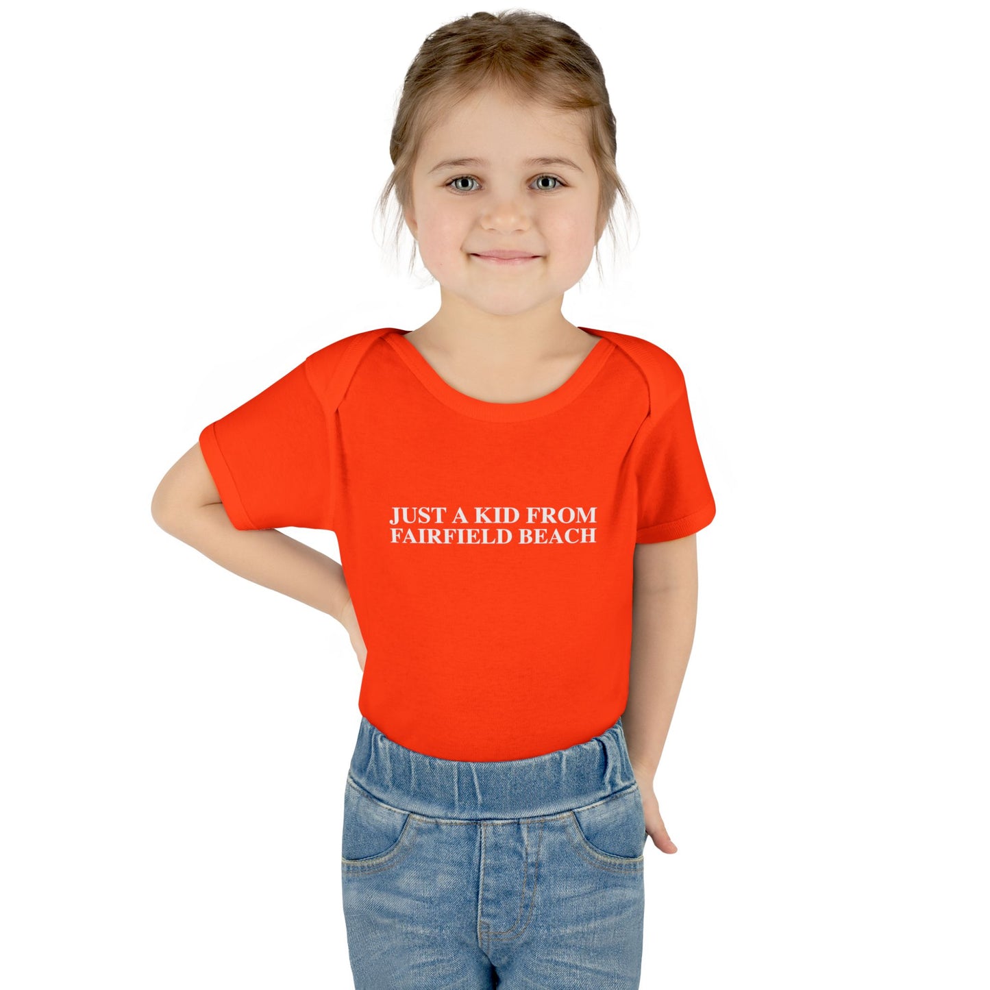 Just a kid from Fairfield Beach Infant Baby Rib Bodysuit