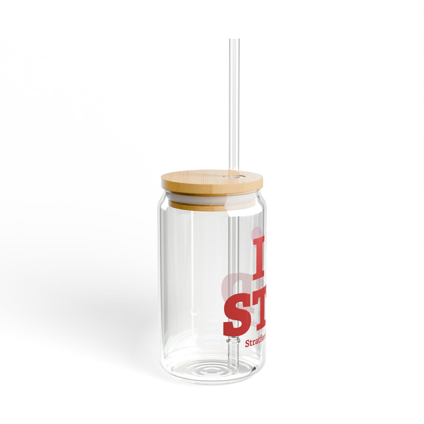 I Heart STFD Glass Can with Straw and Lid, 16oz