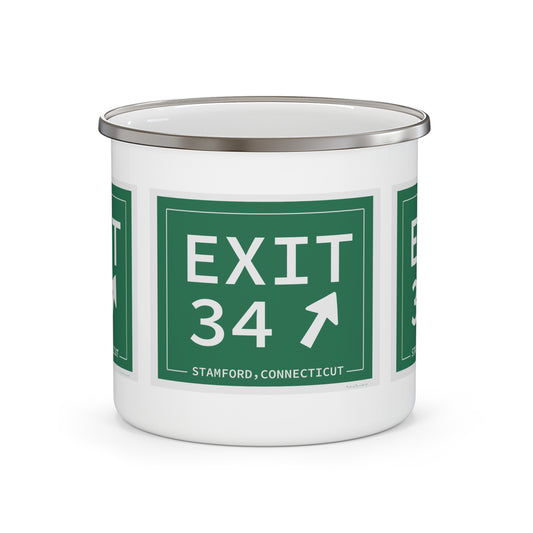 Vintage Exit 34 Merritt Parkway Sign Enamel Camping Mug