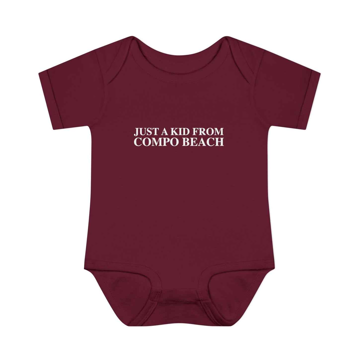 Just a kid from Compo Beach Infant Baby Rib Bodysuit